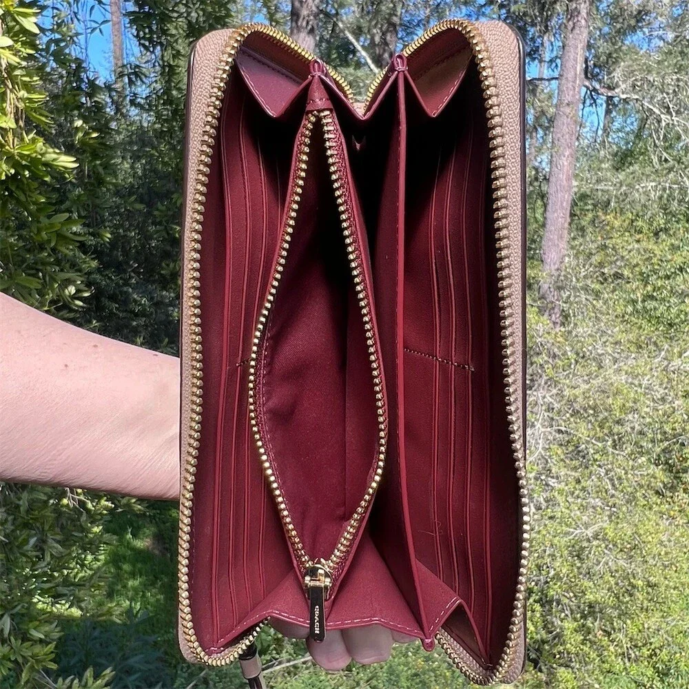 COACH Long Zip-Around Wallet Wristlet Nude Brown Pebble Leather w Gold Hardware - Picture 4 of 9